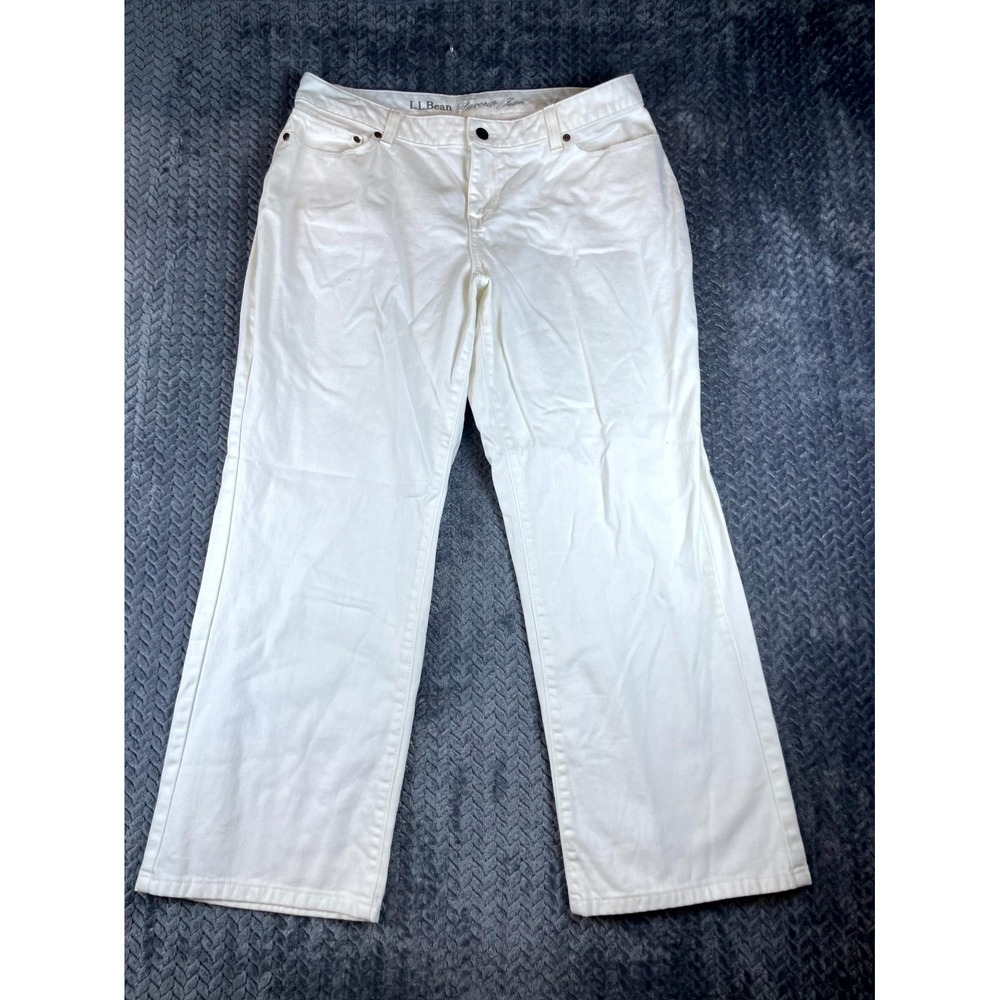 L.L. Bean Curvy Fit Jeans Womens 14 Petite White Denim High Rise Travel Outdoor